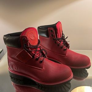 Red timberland premium boots